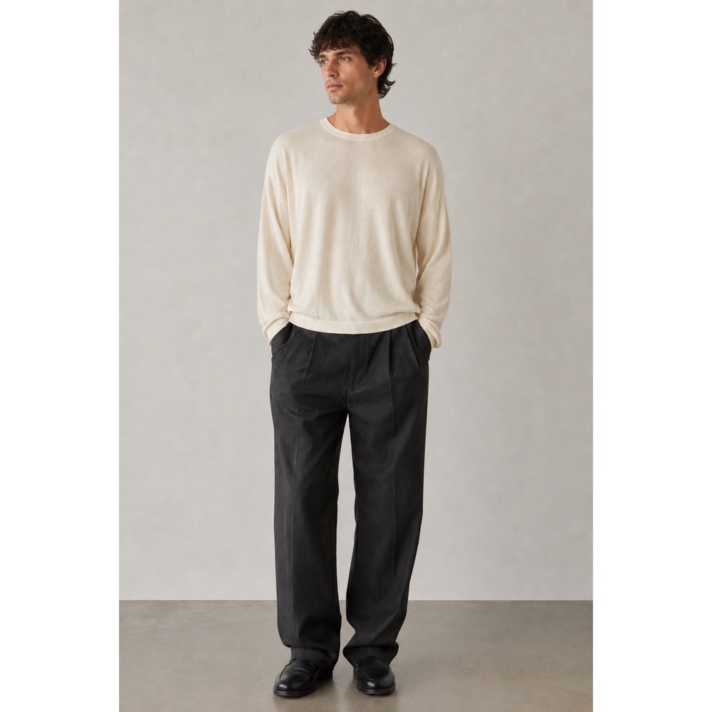 Lemaire Mens Unisex Cream Lightweight Cotton Linen Sheer Knit Crewneck Sweater S